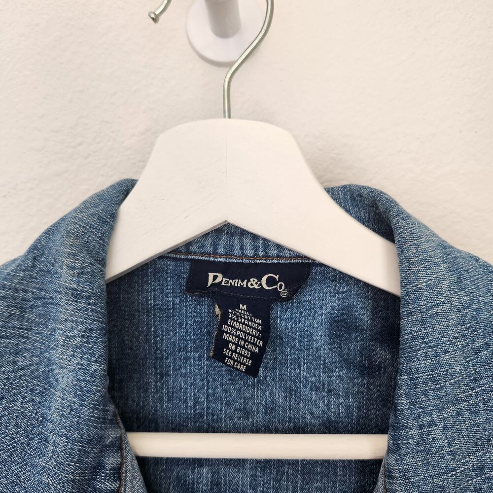 Vintage Y2K Denim & Co Embroidered Floral Barn Jacket Style Denim Jacket M - Picture 5 of 9